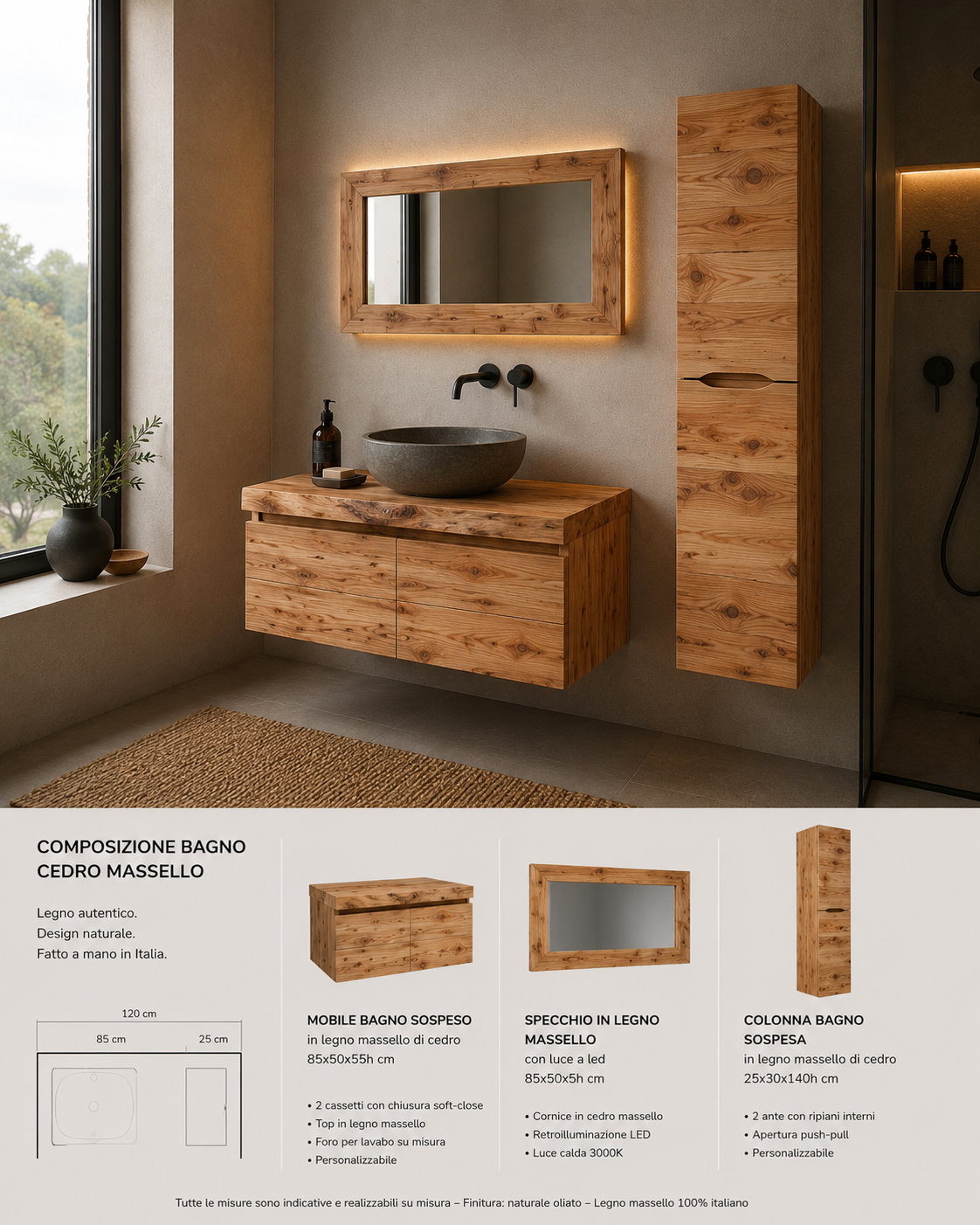 Mobile bagno in legno massello BB Design Milano