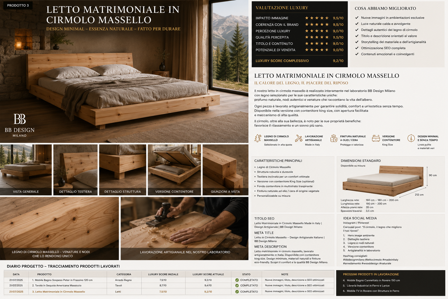 Letto in cirmolo massello BB Design Milano